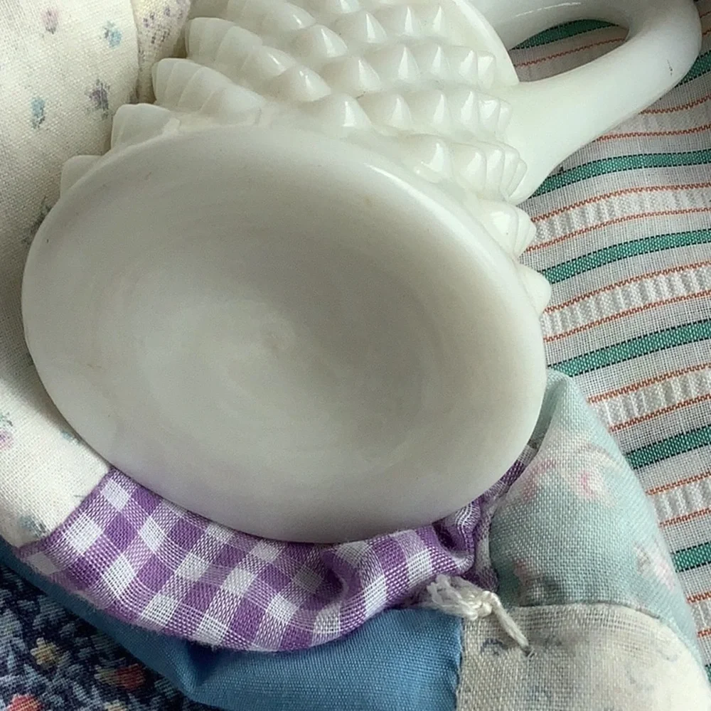 Vintage 2 Piece Bundle White Milk Glass Creamer Syrup
